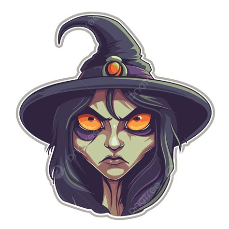 Cute Witch With A Hat And Orange Eyes On Her Face Clipart Vector ...