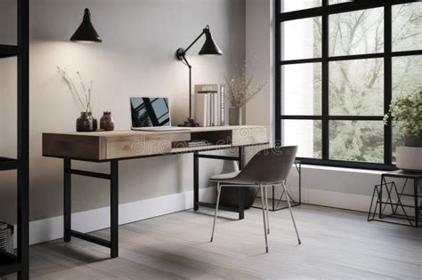 Industrial Desk, with Metal Legs and Minimalist Design, in Sleek Office ...