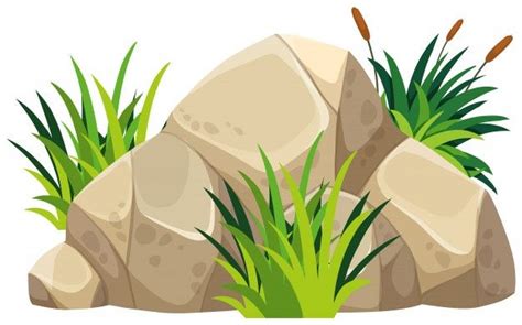 Premium Vector | Brown rock with green grass on top | Grass drawing, Drawing rocks, Cartoon grass