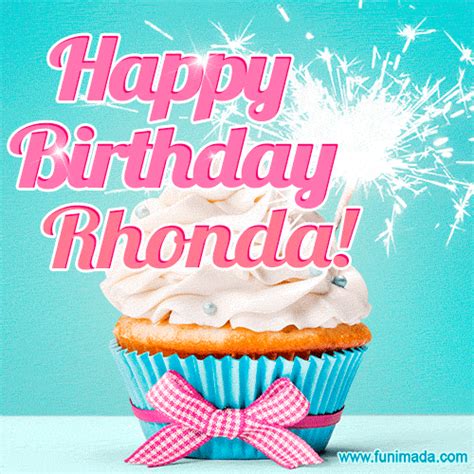 Happy Birthday Rhonda! Elegang Sparkling Cupcake GIF Image. | Funimada.com