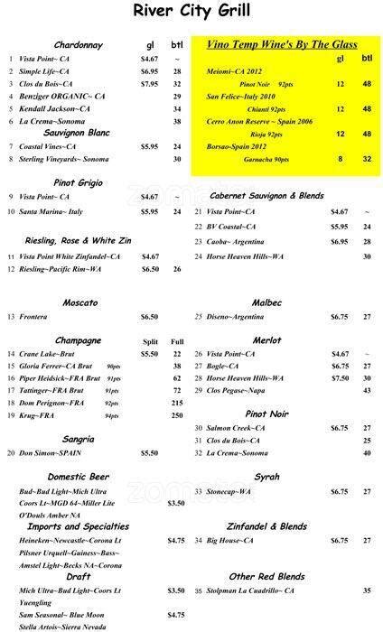 Menu at River City Grill restaurant, Punta Gorda