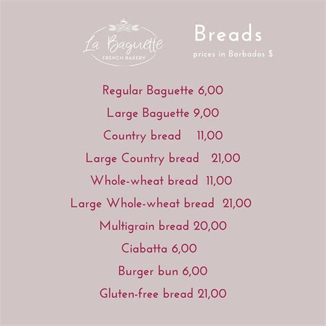 Menu & prices | La Baguette - Barbados