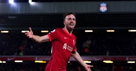 Diogo Jota celebrates for Liverpool after scoring v Arsenal, Anfield, November 20 2021 - Planet ...