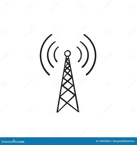 Broadcast, Transmitter Antenna Icon With Doodle Style Cartoon Vector ...