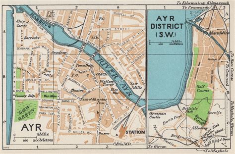 AYR & DISTRICT. Vintage town city map plan. Scotland 1959 old vintage ...