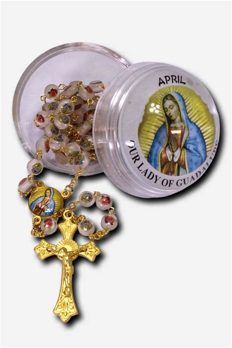 April Birthstone Rosary with Round Case - Crystal - R2-97925-APR | ST PAULS