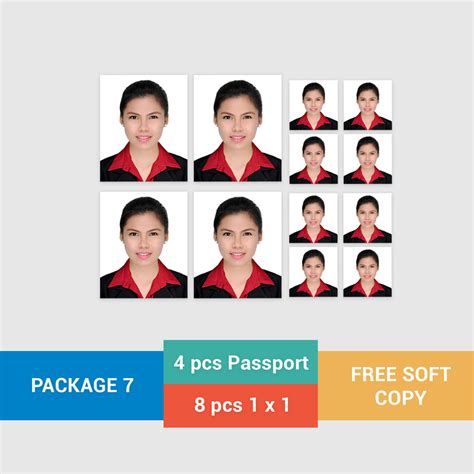 ID Package 7: 4 pcs. Passport Size 1.37 x 1.77 in. and 8 pcs. 1 x 1 in ...