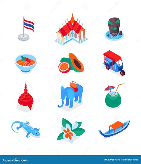 Thai Symbols - Modern Colorful Isometric Icons Set Stock Vector ...