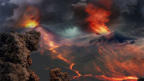 Download wallpaper: Volcanoes eruption and lava flow 3840x2160