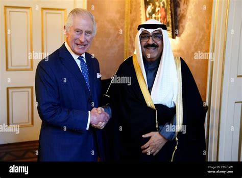 King Charles III (left) receives the Crown Prince of Kuwait Sheikh Mishal al-Ahmad al-Jaber al ...