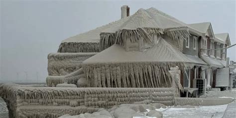 Photos show a Buffalo restaurant covered in giant icicles that reach from the roof to the ground ...