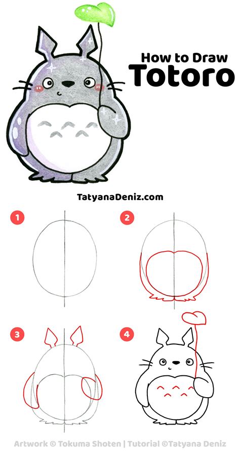 How to Draw Kawaii Totoro Step-by-step with Tatyana Deniz | Cute easy drawings, Cute drawings ...