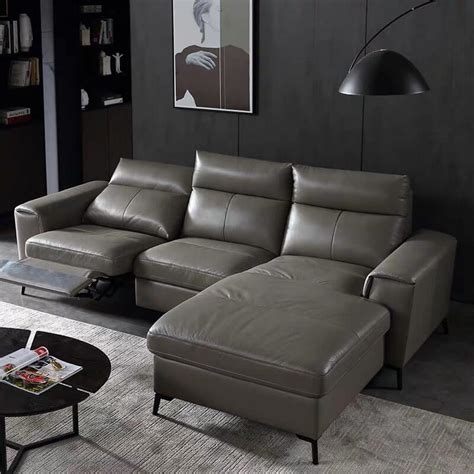 Leather Reclining Sectional With Chaise | Grey Reclining Sectional