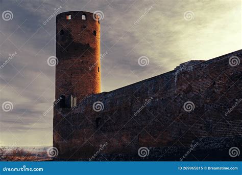 An Old Brick Wall and a Round Castle Tower Stock Image - Image of ...