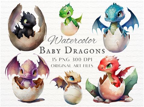 Watercolor Baby Dragons 15pc PNG Bundle Baby Dragon PNG Dragon PNG ...