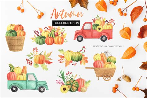 Watercolor Fall Autumn Harvest Clipart | Deeezy