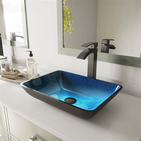 VIGO Sapphire Blue Tempered Glass Vessel Rectangular Bathroom Sink at Lowes.com