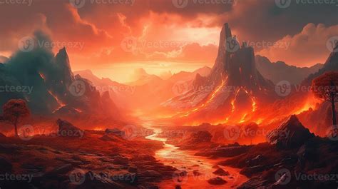 Lava Fantasy Backdrop Concept Art Realistic Illustration Background ...