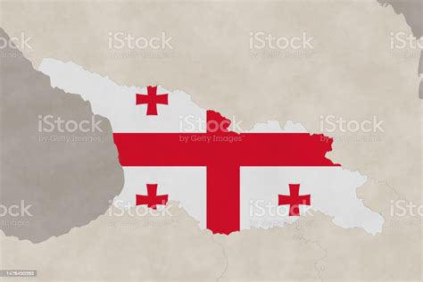 Asia Map Series With Georgia Old Paper With Flag Stock Illustration ...