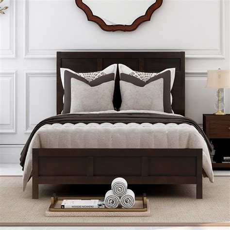 Full Size Classic Platform Bed Frame with Headboard, Solid Pine Wood ...