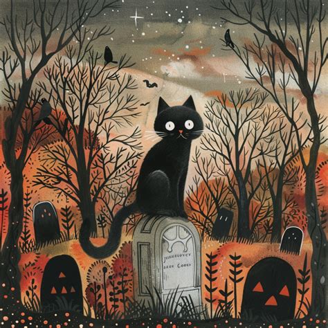 Halloween Black Cat In Cemetery Free Stock Photo - Public Domain Pictures