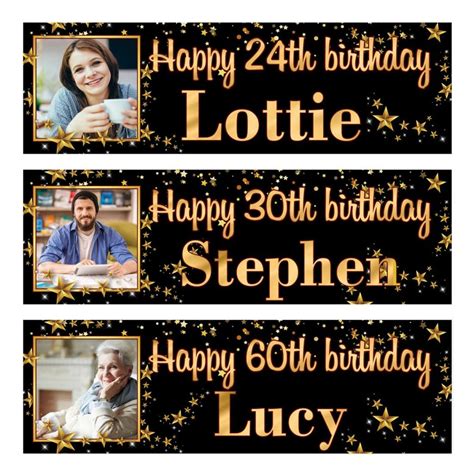 Birthday Banners gold stars photos personalised, from £4.99, Free post