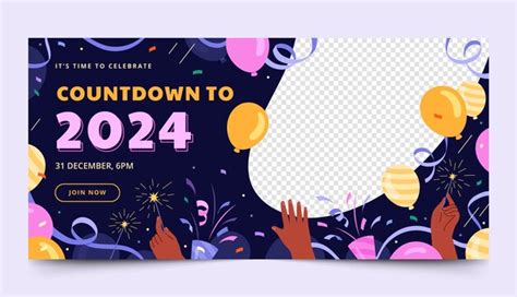 Free Vector | Flat horizontal banner template for new year 2024 celebration