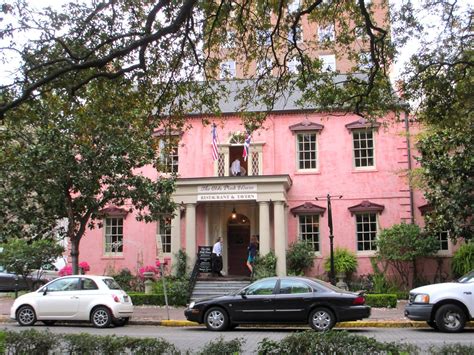 The Olde Pink House, Savannah, Georgia. Built in 1771 and sheathed with a layer of pink stucco ...