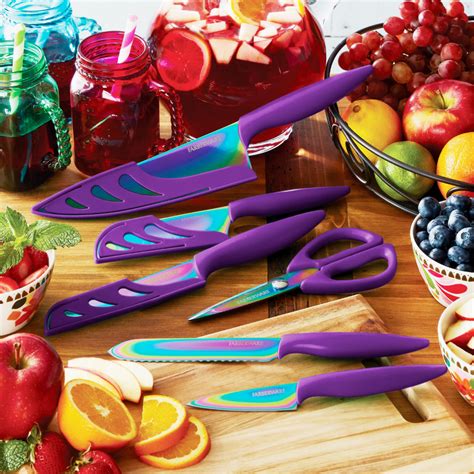 Farberware 11-piece Dishwasher-Safe Rainbow Titanium Cutlery Set in Purple - Walmart.com ...