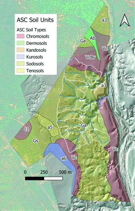 Map of soil types identified in the study area with outlines of the ...