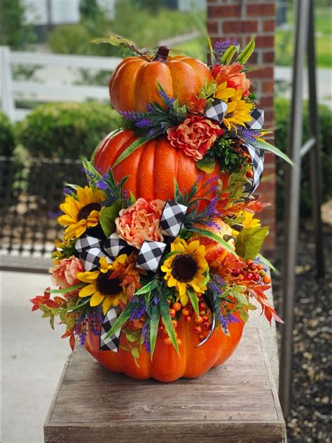 Triple Stacked pumpkin urn filler | Fall pumpkin centerpieces, Fall ...