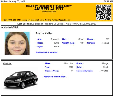 Texas Alerts on Twitter: "ACTIVE AMBER ALERT for Alexis Marie Vidler ...