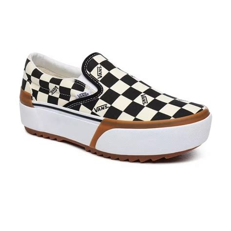 Vans classic slip on stacked checkerboard vno4tzvvlv1 blanc