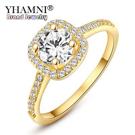 YHAMNI Fashion Jewelry Real 24K Gold Filled Engagement Ring Luxury 1 ...