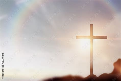 gold sunrise sky, cross jesus hope, rainbow background, golden god ...