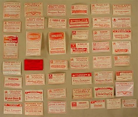 LOT OF APPROX. 45 VINTAGE POISON BOTTLE LABELS