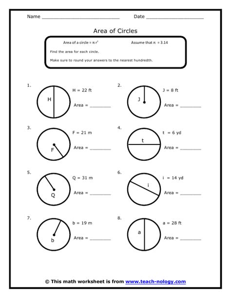 Area of Circles | Mathematics worksheets, Circle math, 7th grade math