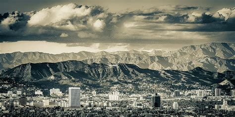 Vintage Mountain View Of Hollywood California - Sepia Panorama ...