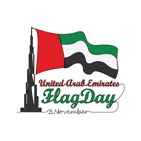 One continuous line drawing of UAE Flag Days on November 3rd. UAE Flag ...