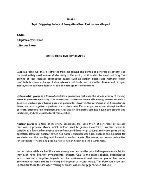 Factors of Energy Growth On Environmental Impact OUTLINE1 | Download Free PDF | Electricity ...