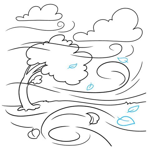 a drawing of a tree in the rain with clouds above it and water below it