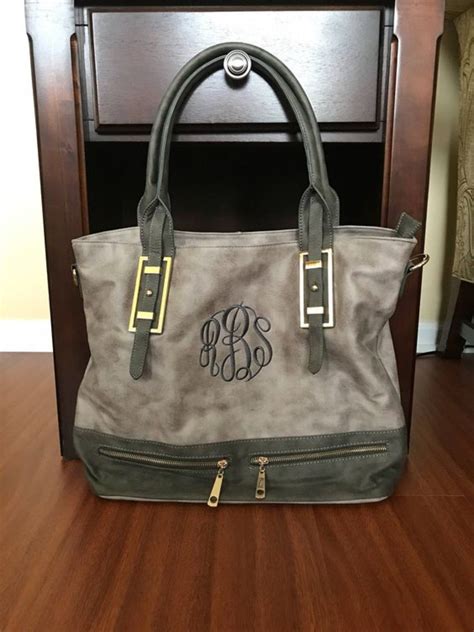 Soft Gray Leather Bag Monogrammed Tote Bag for Women Personalized Gray ...