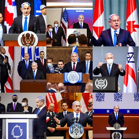 photograph of Benjamin Netanyahu giving a speech while | Stable ...