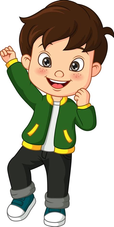 niño feliz de dibujos animados en chaqueta verde | Imagenes de niños ...