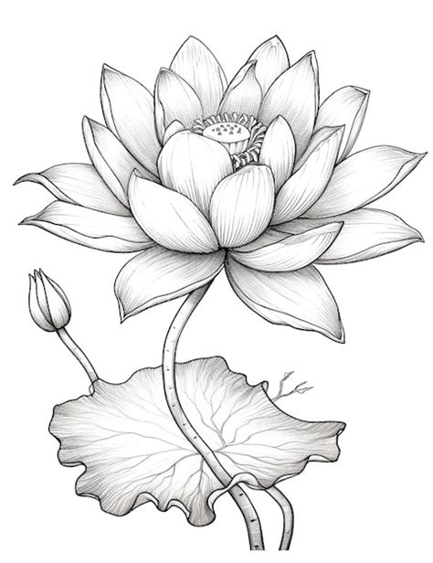 Premium Photo | A drawing of a lotus flower with leaves and buds generative ai