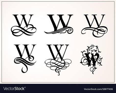 Vintage Set . Capital Letter W for Monograms and Logos. Beautiful Filigree Font. Victorian Style ...