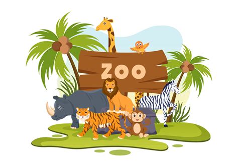 Zoo Cartoon Illustration with Safari Animals Elephant, Giraffe, Lion ...