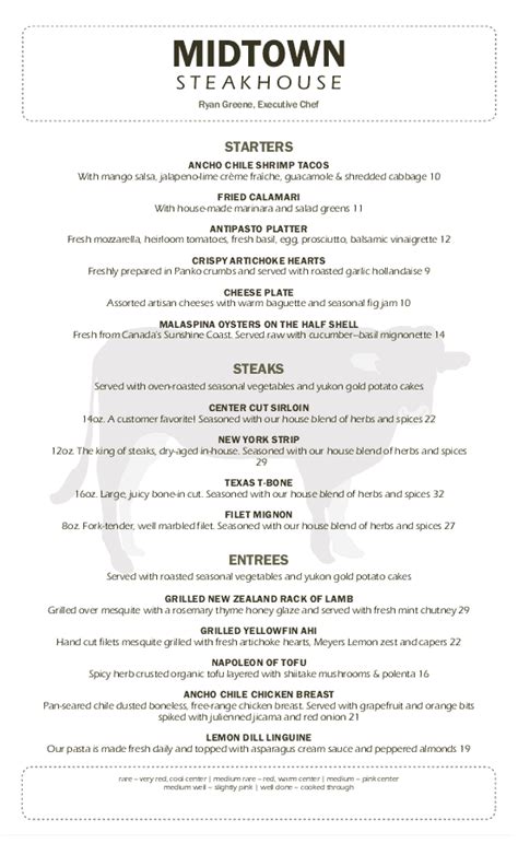 Classic Steakhouse Menu | Steakhouse Menus