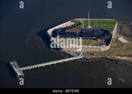 Aerial view of Fort Sumter the island fort in Charleston Harbor South ...