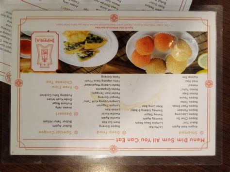 Menu at Imperial Chinese Restaurant, Bandung